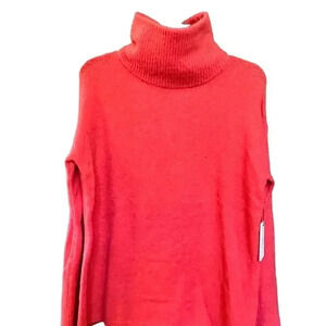 NWT- Something Navy Orange/Red Turtleneck Bell-sleeve Sweater